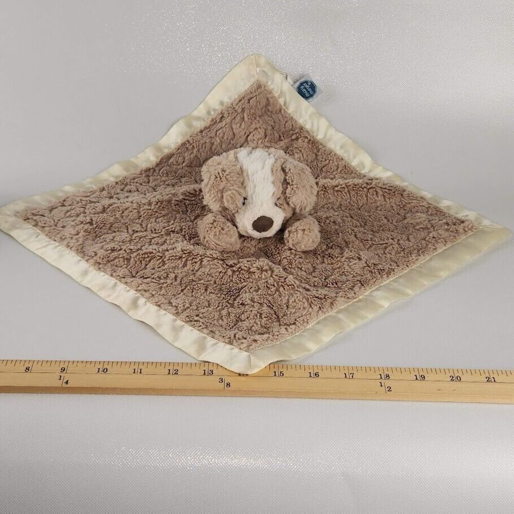 Mary Meyer Puppy Lovey Dog Security Blanket Brown Tan Cream Plush Satin Trim